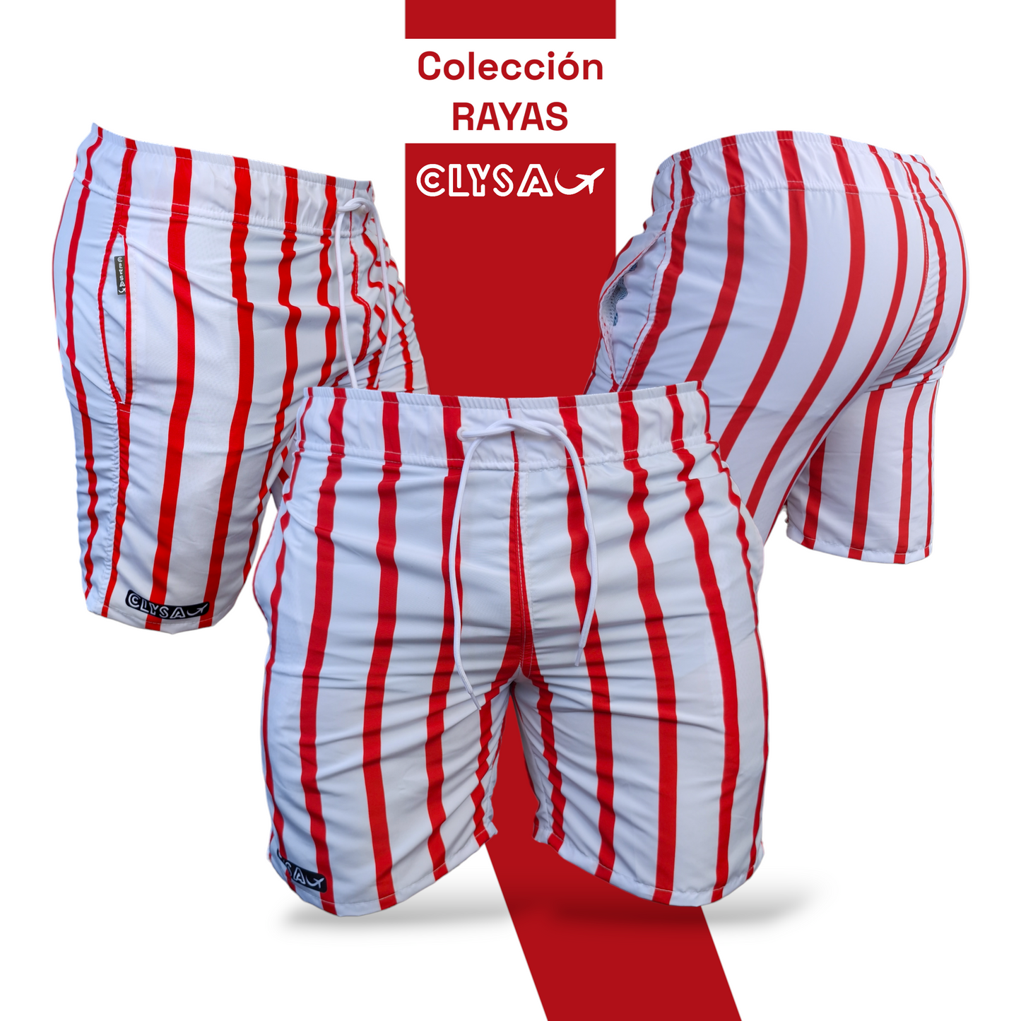 Pantaloneta Hombre Sublimada RAYAS Roja